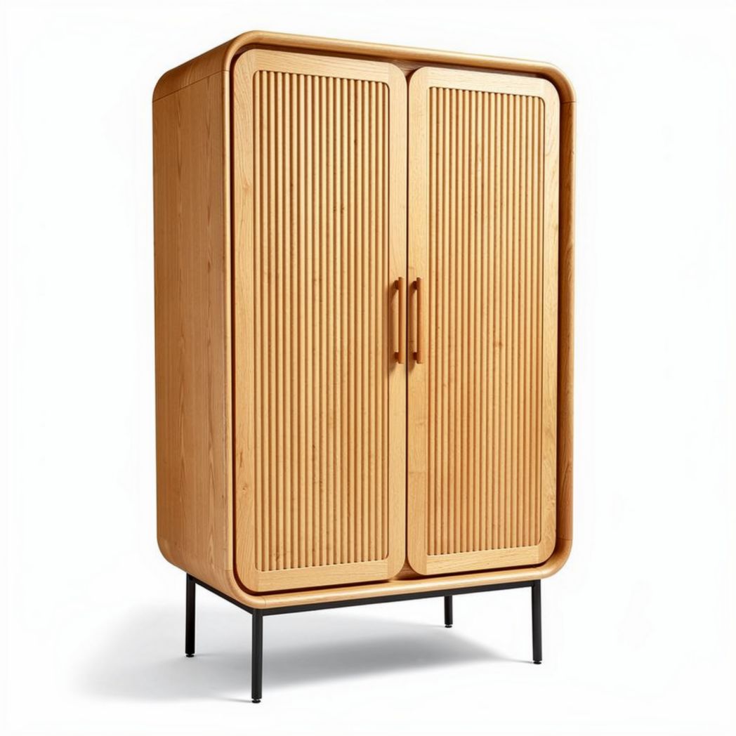 Solid Wood Storage Cabinet for Living Room Organization – Natural Finish – 80 x 40 x 150cm