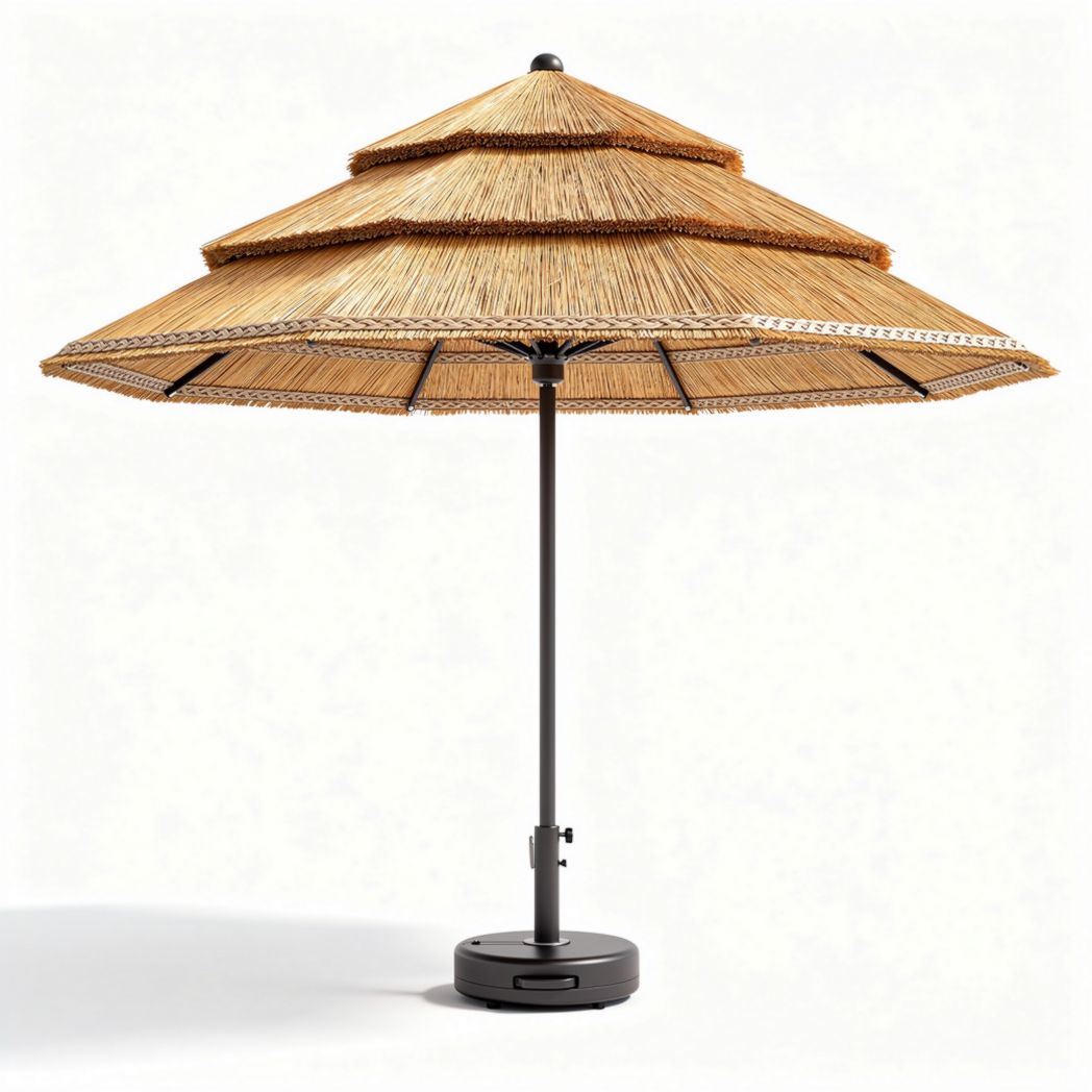 Straw Canopy Outdoor Umbrella – Provides Shade for Patios and Gardens, Made of Straw and Metal, 150 x 150 x 230cm